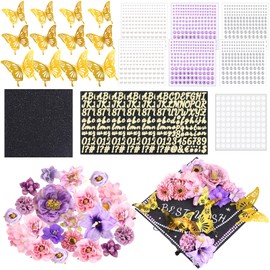 Graduation Cap Decorations Kit 2025 with 3D Butterfly Faux Flower Alphabet Rhinestones Self Adhesive Stickers Pearl stickers Glitter Cardstock Paper for DIY Grad Cap Topper Party (Purple)