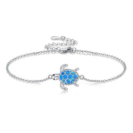 Turtle Bracelets 925 Sterling Silver Sea Turtle Bracelet Blue Opal Turtle Jewelry Birthday Jewelry for Women Sea Ocean Animal Turtle Lover