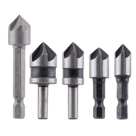 Aracombie 5pcs 5 Flutes 82 Degree Counterbore Drill Bit Set for Metal, High Speed Steel Metalworking Countersinks Deburring Chamfer Tool Set