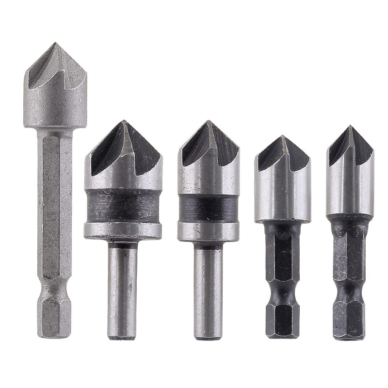 Aracombie 5pcs 5 Flutes 82 Degree Counterbore Drill Bit Set