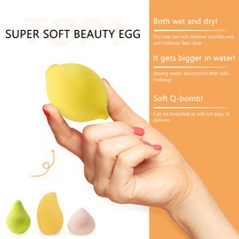 Make up Sponges for Foundation - 3PCS Pear Cosmetic Egg Makeup Sponge Latex Free Makeup Blending Sponge for Liquid Foundation Powder Sunscreen and Cream (#Pear Beauty Egg)