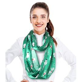 CBC Crown Women's Lightweight Soft Silk Feeling Christmas, Poinsettia, Snowman Scarf 13" x 70", 21" x 21", or 35" x 35" (Infinity - Snowman & Deer - Green)