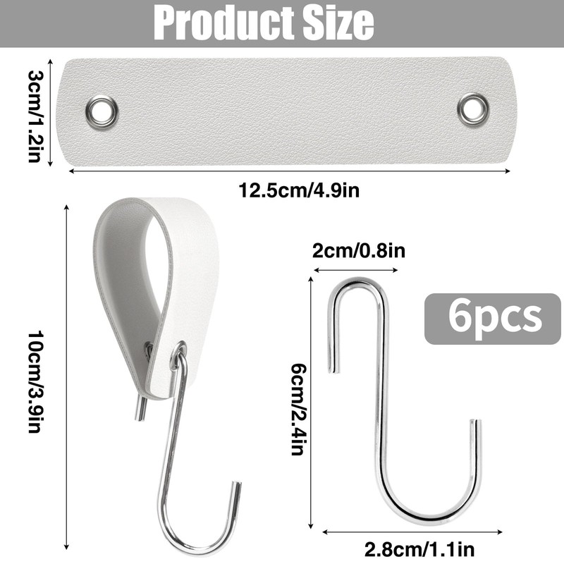GGXZHT S Hooks with Leather Loop, Pack of 6, Clothes