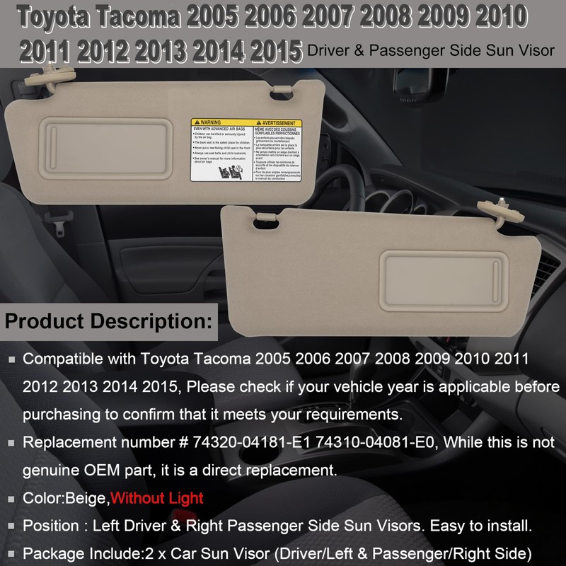 NHILES Left Driver & Right Passenger Side Sun Visors Compatible