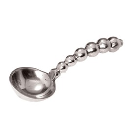 India Handicrafts 11578 Polished Silver Tone 6 inch Stainless Steel Serving Spice Spoon with Beaded Handle for Condiments, Candy, or Nuts