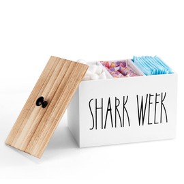 ICOHOT Tampon Holder for Bathroom, Shark Week Tampon Storage Pad Organizer Case for Bathroom，Farmhouse Style Feminine Product Organizer with Lid, Lady Stuff Box for Bathroom Accessories