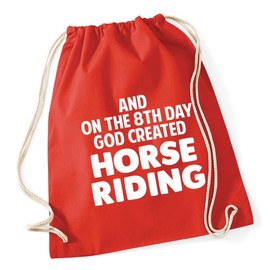 Hippowarehouse And on the 8th day God created Horse riding Drawstring Cotton School Gym Kid Bag Sack 37cm x 46cm, 12 litres