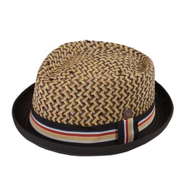DASMARCA Max Natural with Black Brim Straw Retro Porkpie Summer Hat - S