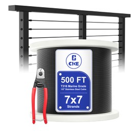 CKE 500FT 1/8" Black Stainless Steel Cable, T316 Stainless Steel Cable Wire Rope for Cable Railing Hardware, 7x7 Strand Construction Aircraft Wire Rope to DIY Deck Railing System, BCW6