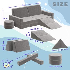 Yaofala Kids Couch, 15 PCS Certified Modular Toddler Couch Kids Play Couch, Child Sectional DIY Sofa Couch for Playroom Bedroom Living Rooms, Convertible Foam and Floor Cushion for Gift