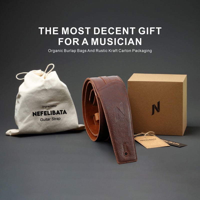 Nefelibata 3" Wide Full Grain Leather Guitar Straps, brown