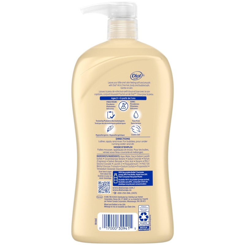 Dial Kids All-in-1 Body + Hair + Bubble Bath, Peach