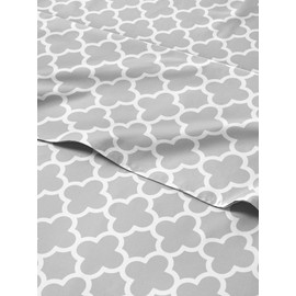 5 Piece Grey Sheets Split King Set – Geometric Flat Sheet 108 x 102, 2 Fitted Sheets 39 x 80 and 2 Pillowcases 20 x 40 – Deep Pocket, Ultra-Soft, Trellis Bed Sheets – Oeko-TEX Moroccan Decor Sheet Set