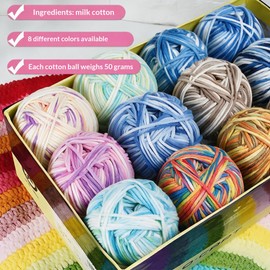 Double Knitting Yarn, 8Pcs Crochet Yarn, 50g Acrylic Wool Crochet Yarns Colorful Knitting Wool Yarns BabyYarn for DIY Knitting Craft and Crochet Project (MulticolorC)