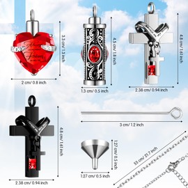 Henoyso 12 Pcs Urn Necklace for Ashes Bulk Cremation Cross Heart Cubic Jewelry Stainless Steel Memorial Locket for Men Women(Red)