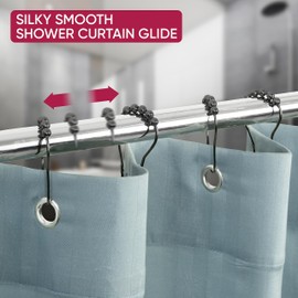 Shower Curtain Hooks Rust Proof (Set of 12) - Stainless Steel Shower Curtain Rings - Anti Slip Roller Balls for Easy Glide (Secure Lock Hooks, Bronze)