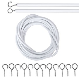 5 m curtain wire, white curtain wire, curtain wire, curtain cord, plastic coated curtain rope, curtain ropes with 6 pieces screw eyelets and 6 pieces hooks for curtains, shower curtains, curtain rods