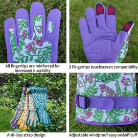 SAVJOB Gardening Gloves for Men&Women,Leather Thorn Proof Garden Gloves with Touchscreen,Work Gloves,Gardening Gifts for Women,Purple,Large