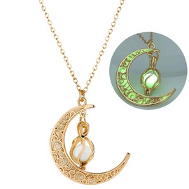 SIewee Fantasy Glow in the Dark Crescent Moon Necklaces - Jewelry Charms Pendants for Women - Fairy, witches, Space Necklace (gold Yellow green)