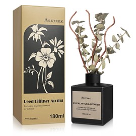 Aeeteek Reed Diffuser Set, Eucalyptus Lavender Scented Oil with Dried Flowers, 6.09 Fl Oz(180ml) Long Lasting Air Freshener with Diffuser Sticks, Home Fragrance for Room Office Bathroom Decor