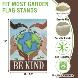 Artofy in a World Where You Can Be Anything Be Kind Small Decorative Garden Flag, Inspirational Earth Day Equality Yard Outside Decor, Farmhouse Burlap Outdoor Home Decoration Double Sided 12 x 18