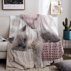 UGZDEA Cuddly Cat Blankets 130x150cm, Cat Print Blankets Presents for Girls/Women, Soft Warm Lightweight Blanket, Couch Bedroom Decor (B, 130x150cm)