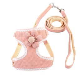 Soft Dog Harness and Leash Set for Small Dogs, No-Choke Adjustable Vest with Floral, Escape-Proof Puppy Walking Harness (Pink, M fits 7-14lb)