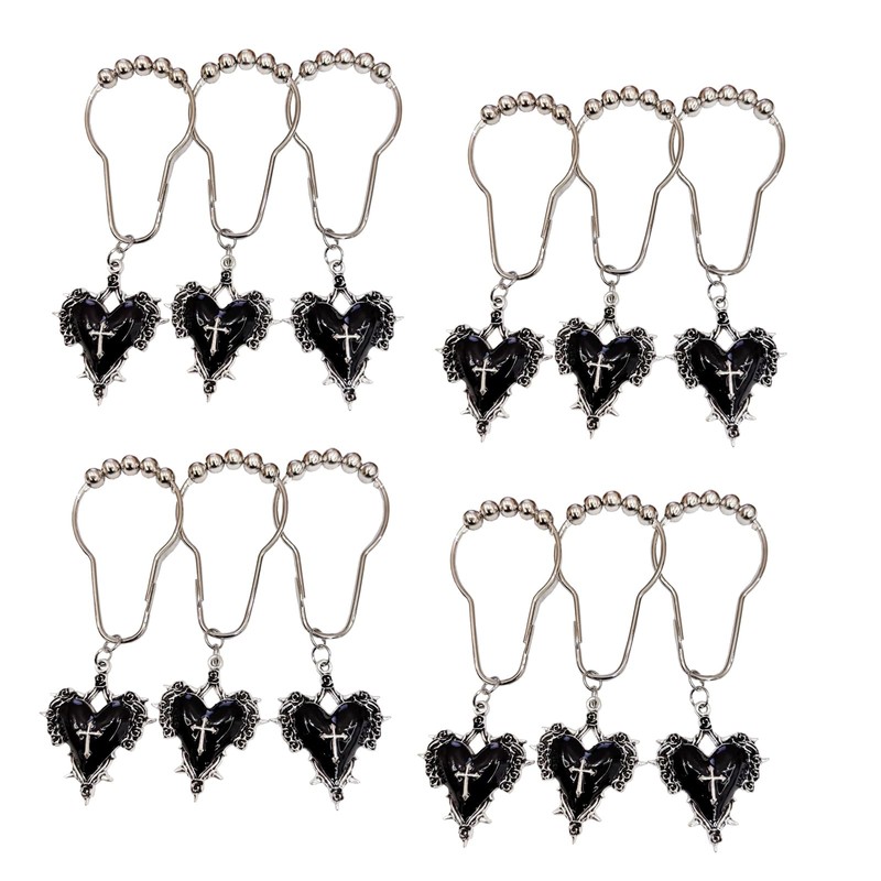 Halloween Shower Curtain Hooks, 12Pcs Heart Cross Decorative Shower Rings
