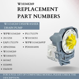 MorexLab W10348269 Dishwasher Drain Pump Compatible with Whirlpool WPW10348269, AP6020066, W10348269, W10084573, 661662, 8558995, W10158351, WPW10348269VP OEM Quality
