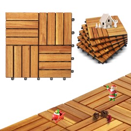10 Pcs Interlocking Deck Tiles 12"x12", Patio Flooring Outdoor Waterproof, Easy Snap All Weather Acacia Wooden Tiles, Balcony Flooring, Backyard Deck, Indoor Outdoor Solid Wood Tiles (Natural)