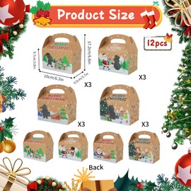Bekecidi 12 PCS Christmas Candy Gift Boxes, Christmas Party Favour Boxes Kraft Paper Cookie Goodies Sweet Xmas Treat Boxes Christmas Eve Box Gift Packaging for Kids Party Supplies