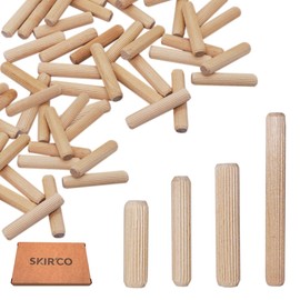 SKIR'CO (Pack of 400) Wooden Dowels 5x25mm Grooved Wood Dowels Fluted Pins for Furniture Grooved Dowels