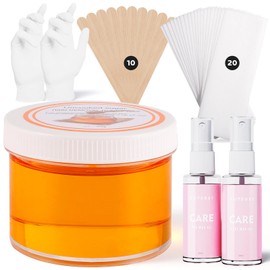 Sugar Wax Kit for Hair Removal: 10.6 Organic Sugaring Wax for Face Body Legs Bikini Back - with Large Strips and Sticks, Care Oils and Gloves