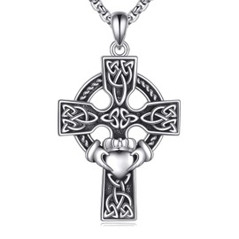 DAYLINLOVE Keltisches Kreuz-Halskette für Männer S925 Sterlingsilber Claddagh Kreuz-Anhänger Halsketten Keltischer Knoten-Amulett-Halskette Religiöser Schmuck Geschenke für Männer und Frauen