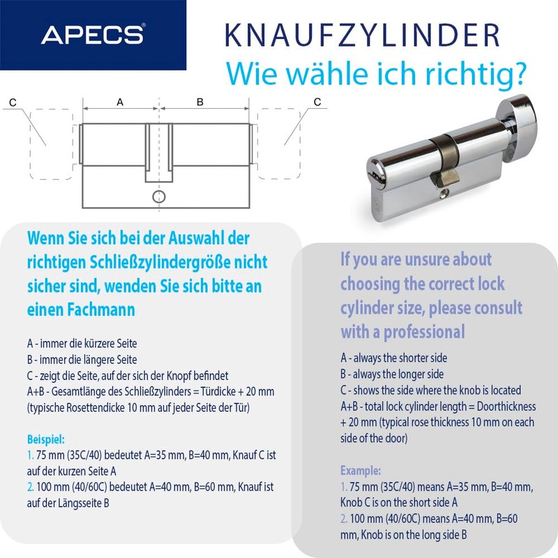APECS CodeDeco ZM-70(35/35C)-C Security Cylinder Lock for Home Door Knob