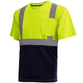 solarika High Visibility Quick Drying Safety Shirt,with Pockets and Reflective Strips,Work Short Sleeves-Cyan Bottom Green-S