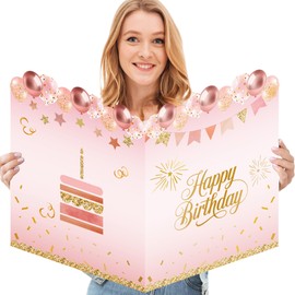 Yoqipati Jumbo Birthday Card Giant Guest Book 13.7 x 21.5 inches Giant Large Birthday Greeting Cards with Envelope for Girl Boy Birthday Party Supplies(Pink)