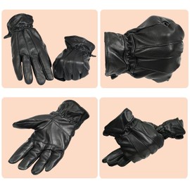 Boys Winter genuine sheepskin leather gloves, black cold weather leather gloves with Fleece Lining, windproof warm gloves