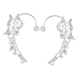 Healeved Silver Rhinestone Ear Gown Butterflies Earrings Butterflies Ear Clip Earrings for Women Hoop Earrings Women Butterfly Ear Rhinestone Butterfly Rhinestones