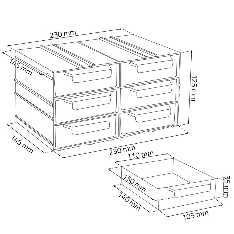 6 Schubladen Regal endlos erweiterbar Modular transparente Schübe 230 x