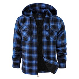 ZITY Men's Flannel Hooded Jacket Fleece Sherpa Lined Plaid Shirts Jackets Zip Up Sweatshirt Hoodies for Men with 4 Pockets Black Blue Medium