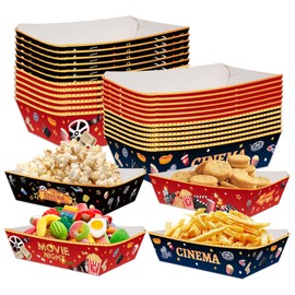 24Pcs Movie Night Snack Trays - Disposable Paper Food Tray Party Supplies, Movie Party Decorations, Boat Boxes Container for Burgers Fries Hot Dog Popcorn