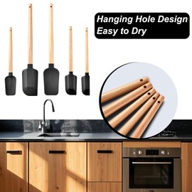 Black Silicone Spatula Set, Food Grade Rubber Spatula-5 Piece Nonstick Rubber Spatulas, Spoonula, Jar Scraper for Cooking, Baking, Mixing, Frosting