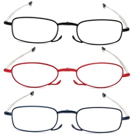 REAVEE 3 Pack Folding Reading Glasses for Men Women, Blue Light Blocking Computer Readers Spring Hinge with Small Compact Case, Black Red Blue 3.0