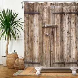 SDOTPMT 122x183cm Wooden Plank Shower Curtain Vintage Brown Barn Door Bath Curtain Wood Rustic Floor Farmhouse Rural Countryside Bathtub Curtain for Bathroom Fabric Polyester Waterproof with Hooks