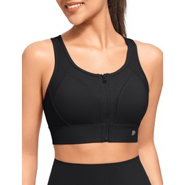 Yvette High Impact Front Closure Sports Bras for Women Plus Size Racerback Running Sports Bra with Hollow-Out Design,Black,2XL+