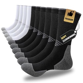 JOYNÉE 5 Pairs Mens Athletic Crew Cushion Socks Long Running Workout Breathable Socks for Men,Multicolor 2,Sock Size:10-13