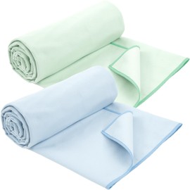 S&T INC. Microfiber Yoga Mat Towel, Quick Dry Towel, Soft and Absorbent for Gym, Pilates, and Hot Yoga Mat, 2 Pack, 26.5 inches x 72 inches, Blue & Sage Green