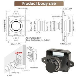 Lhdfyqt Set of 2 Cabinet Push Button Lock, Push Button Catch Door Lock Metal, Locking Drawers Pressure Lock, Keyless Push Button Lock, for Motorhomes, Yachts