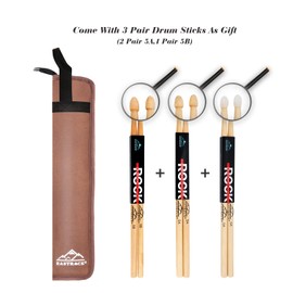 EASTROCK Drum Sticks Bag with 3 Pair Drumsticks,Drumstick Bag with Floor Tom Hook,Carrying Strap (Brown)